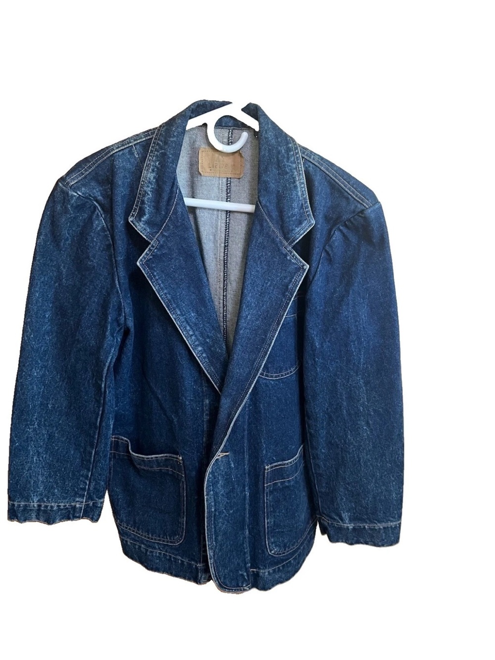Vtg Lizwear Denim Blazer Jacket Womens Medium Petite MP Blue Jean 80s 90s